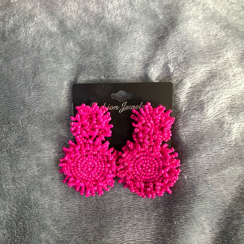 Hot pink beaded earrings